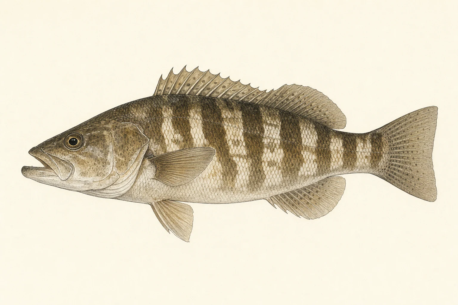 Scientific anatomy plate of Barred Sand Bass