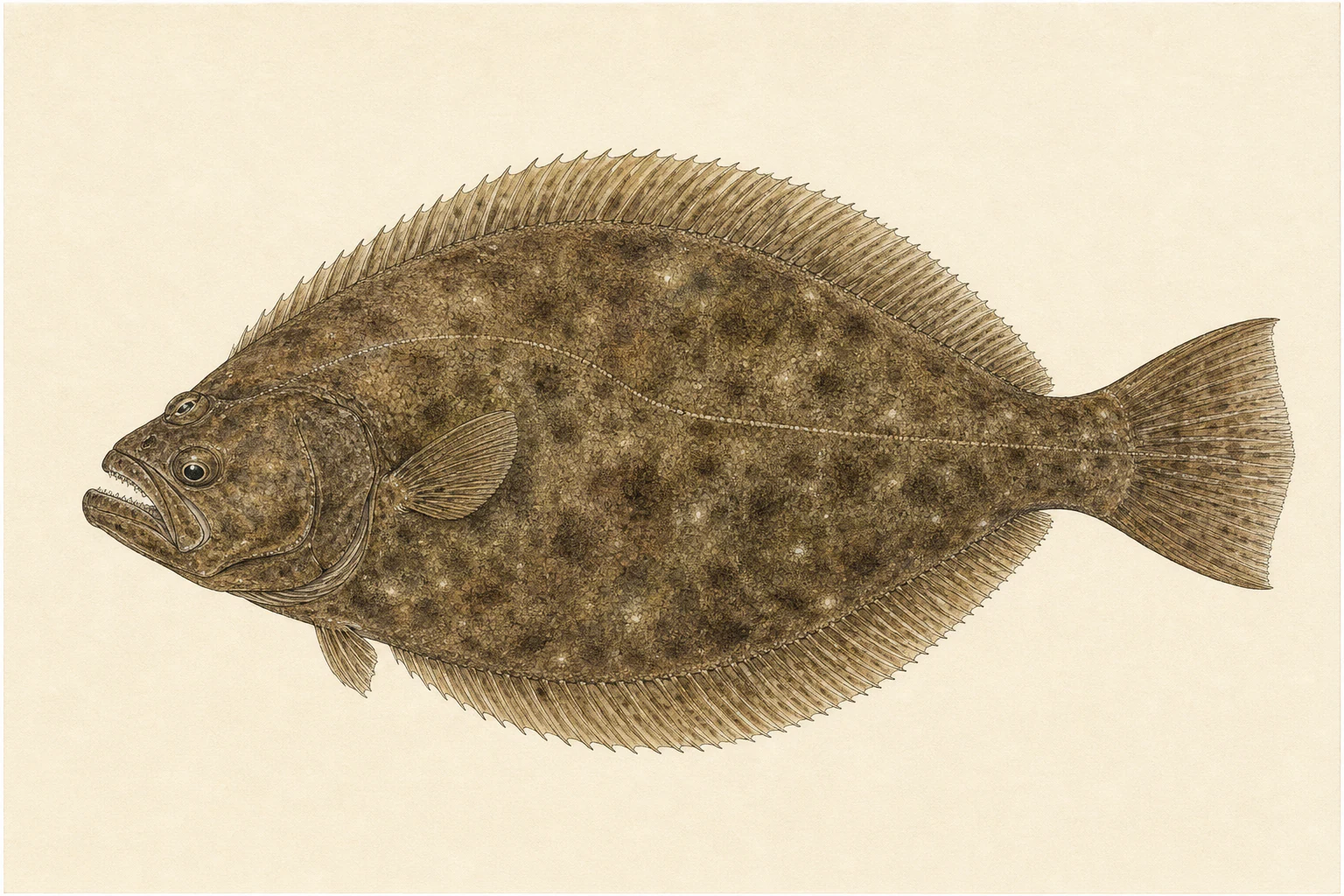 Scientific anatomy plate of California Halibut