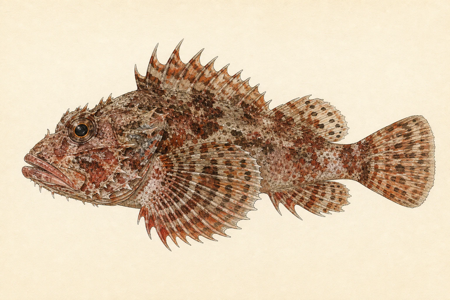 Scientific anatomy plate of California Scorpionfish