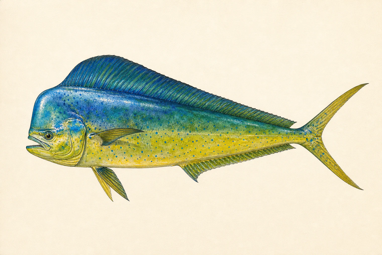 Scientific anatomy plate of Pacific Mahimahi