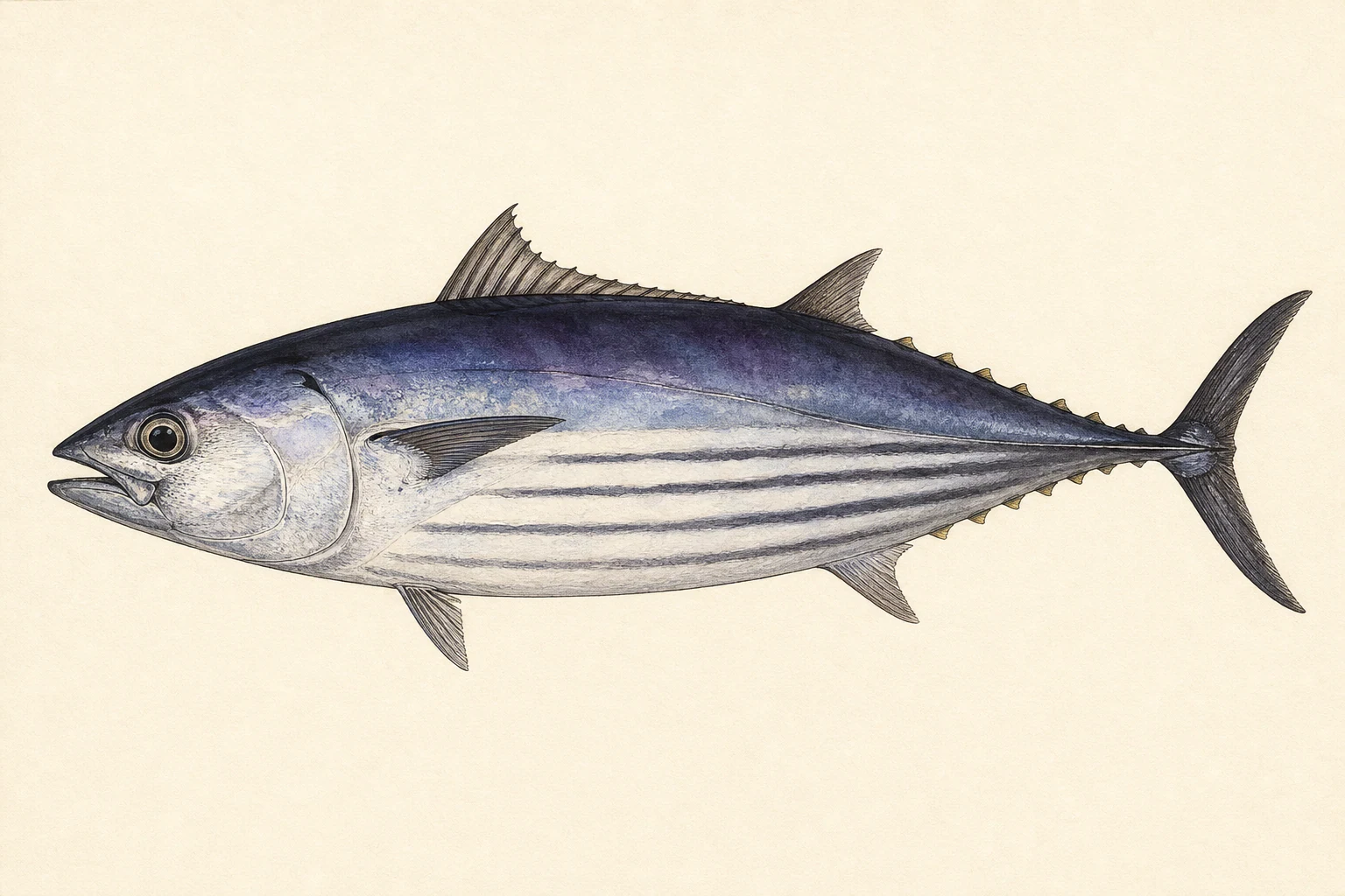Scientific anatomy plate of Pacific Skipjack Tuna